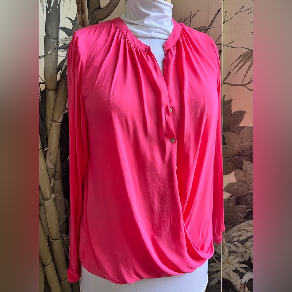 Velvet by Graham & Spencer Pink Wrap Blouse with Long Sleeves